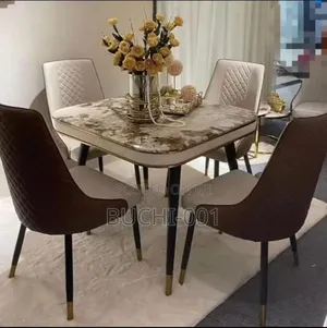 A Modern Marble-Top Dining Set or Luxury 4-Seater Dining Table Set.