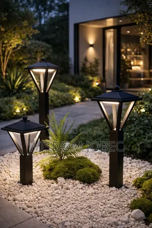 Modern Black Led Landscape Bollard Lights With a Triangular