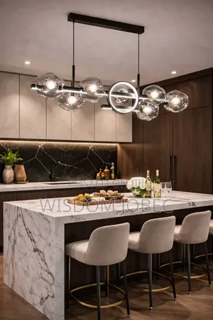 Modern Black Linear Chandelier With Glass Bubble Globes