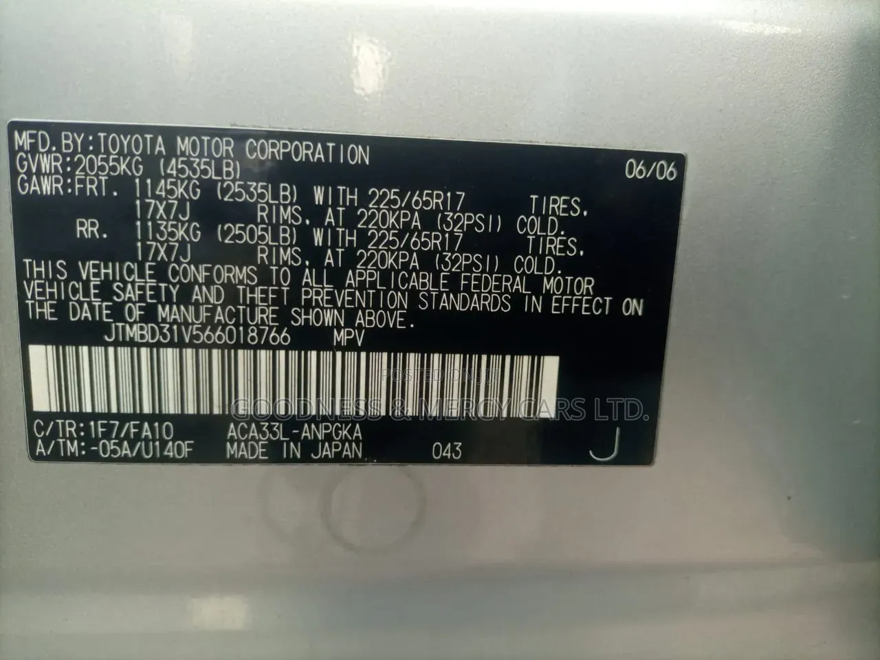 Toyota RAV4 2.0 4x4 VX Automatic 2006 Silver