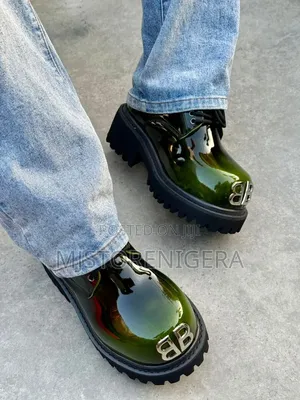 Green Patent Leather Balenciaga X FDCP Derby Boots
