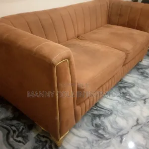 Luxury 3-Seater Suede Sofa With Gold Legs – Modern Design