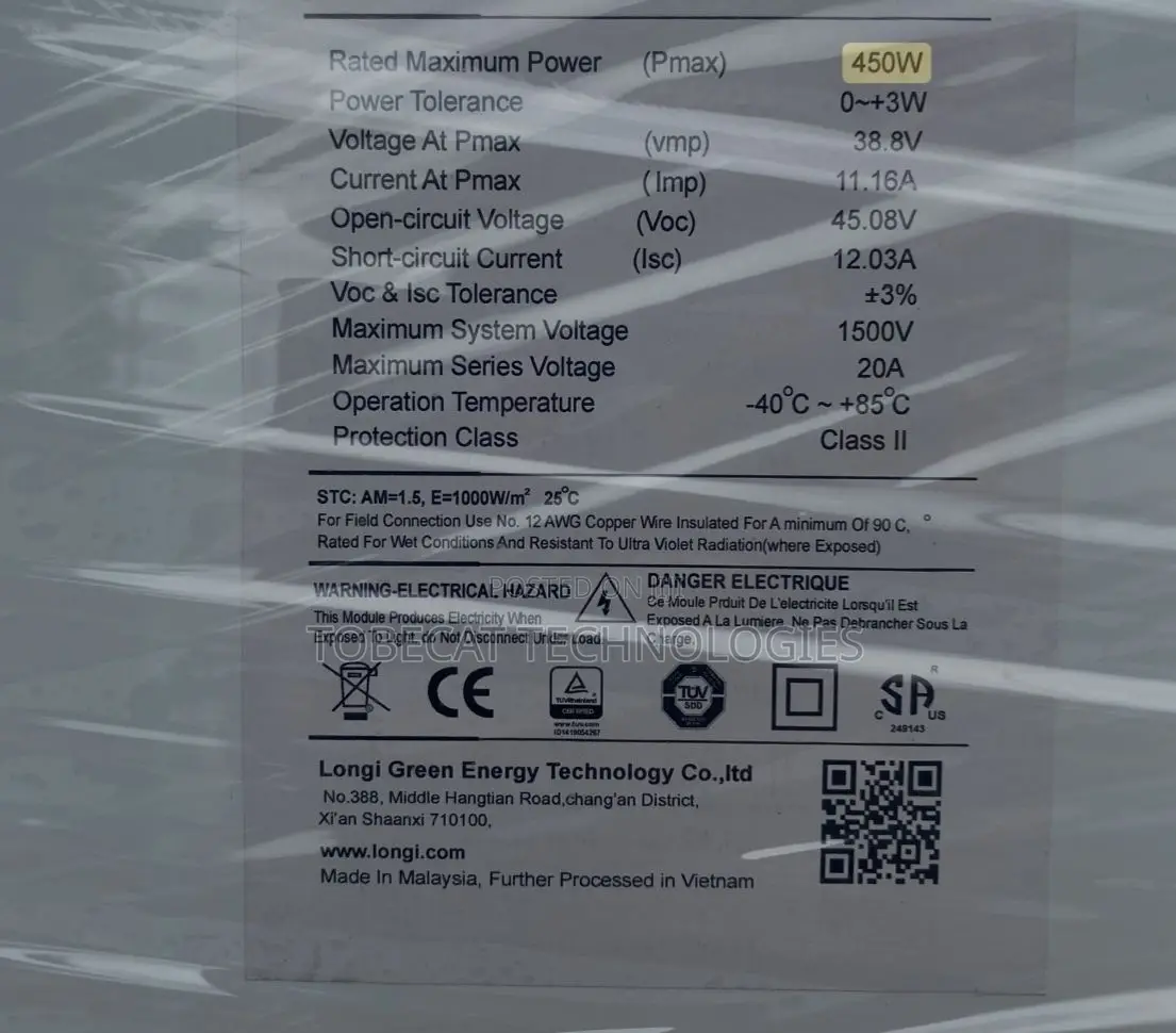 Highly Durable 450w Solar Panel 45v