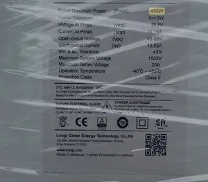 Highly Durable 450w Solar Panel 45v