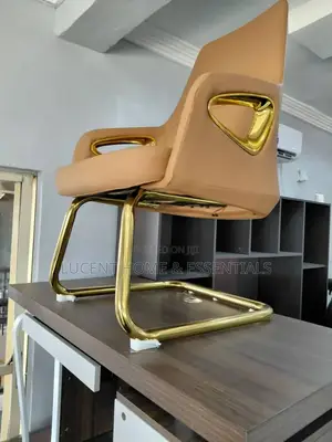 Luxury Gold Guest Chair – Premium Tan Leather Executive Visitor's Seat