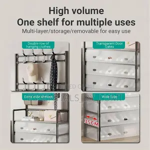 Multipurpose Shoe Drawer /Rack Coat Hooks, Open Shelf Bottom Storage