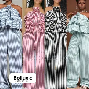 Striped Ruffle” Halter Jumpsuit