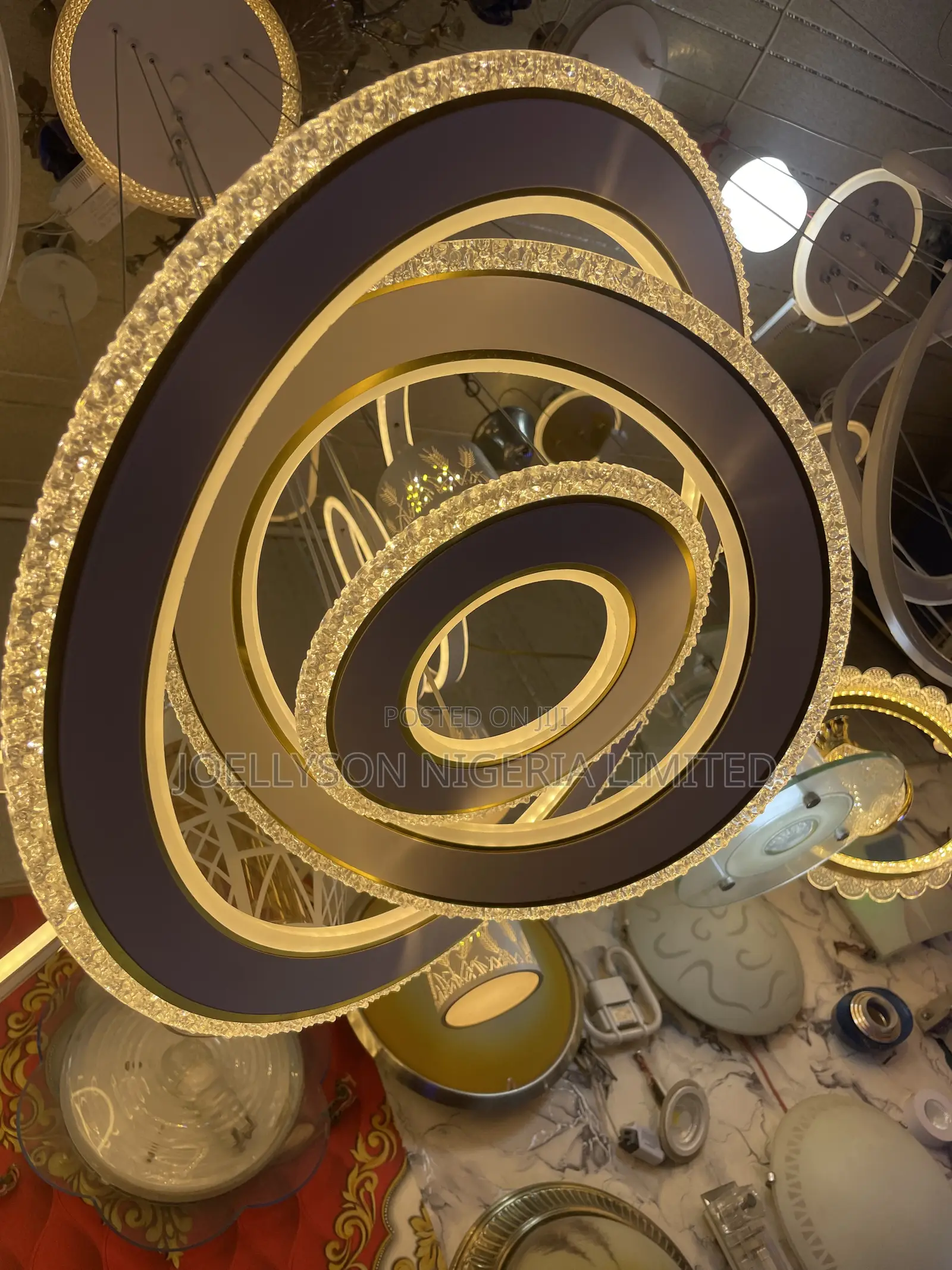Gold Crystal 3 Rings Led Chandelier