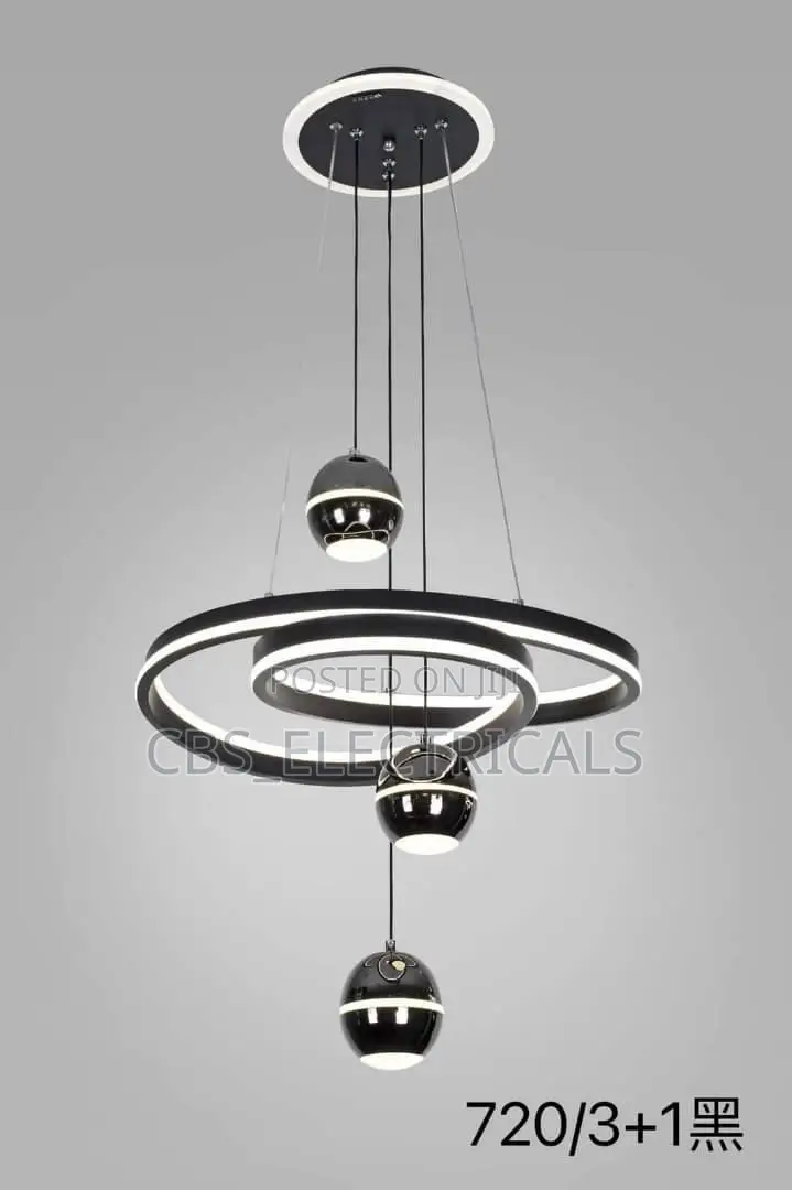 Modern Black 3+1 Ring and Sphere Led Chandelier