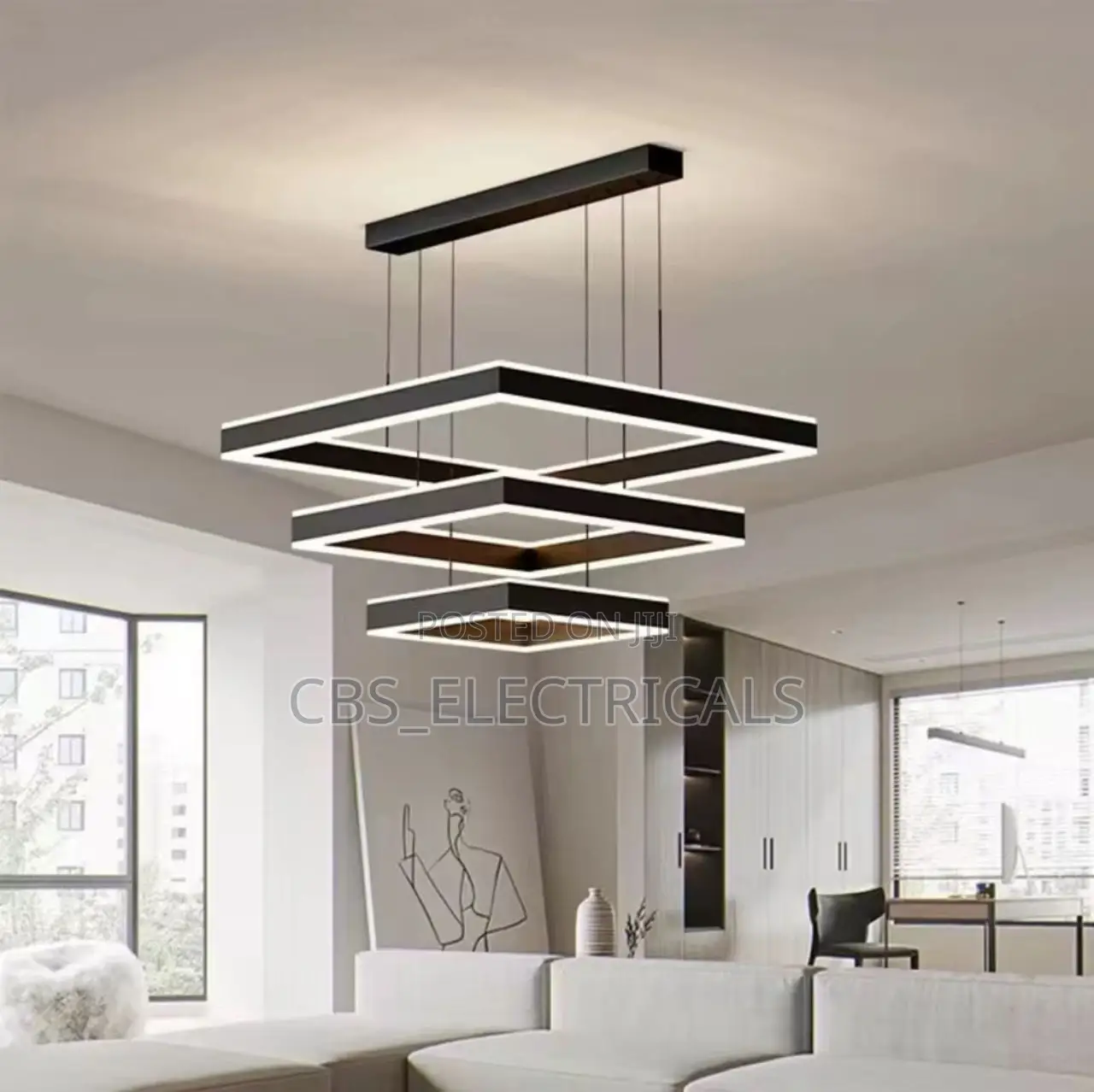 Modern Black Tiered Square Led Chandelier