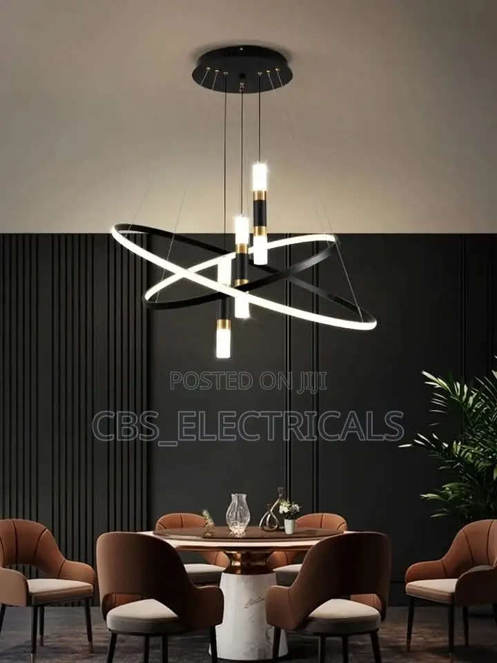 Modern Intersecting Ring and Vertical Pillar Led Chandelier