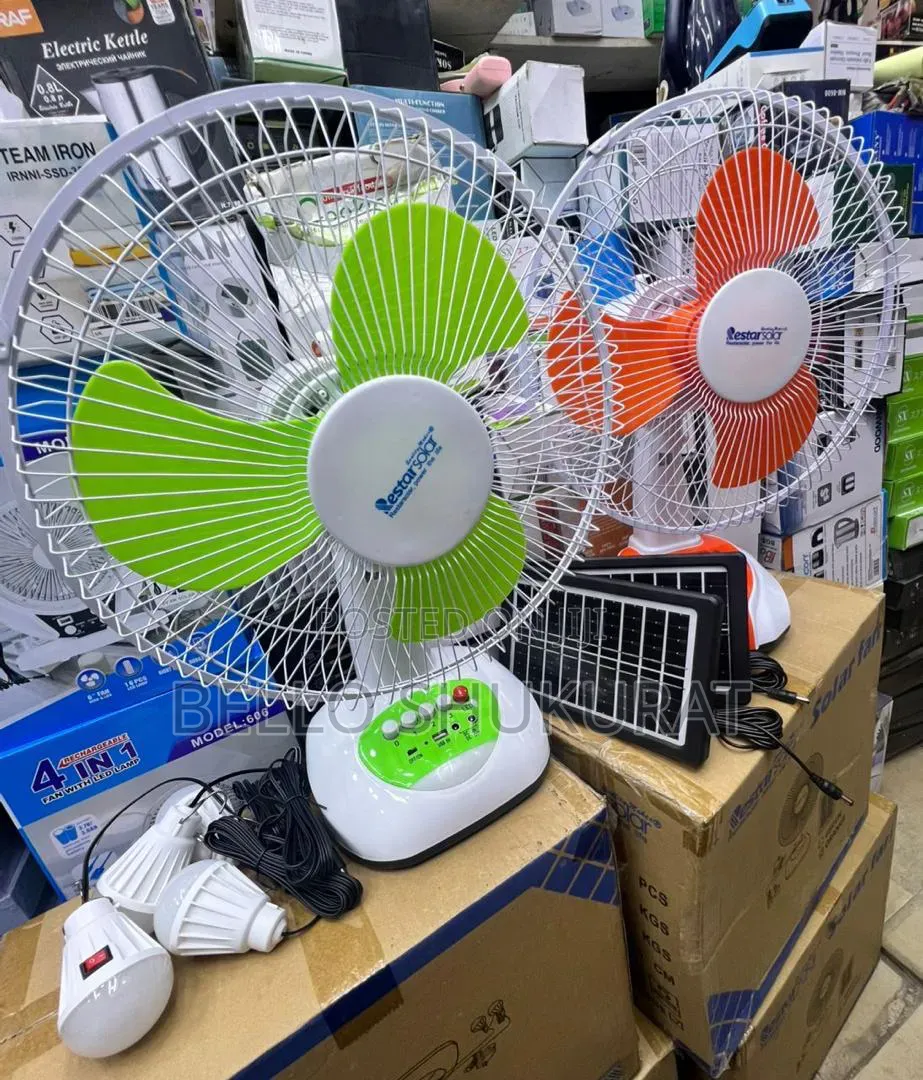 Table Fan With Solar Panel With Bulbs