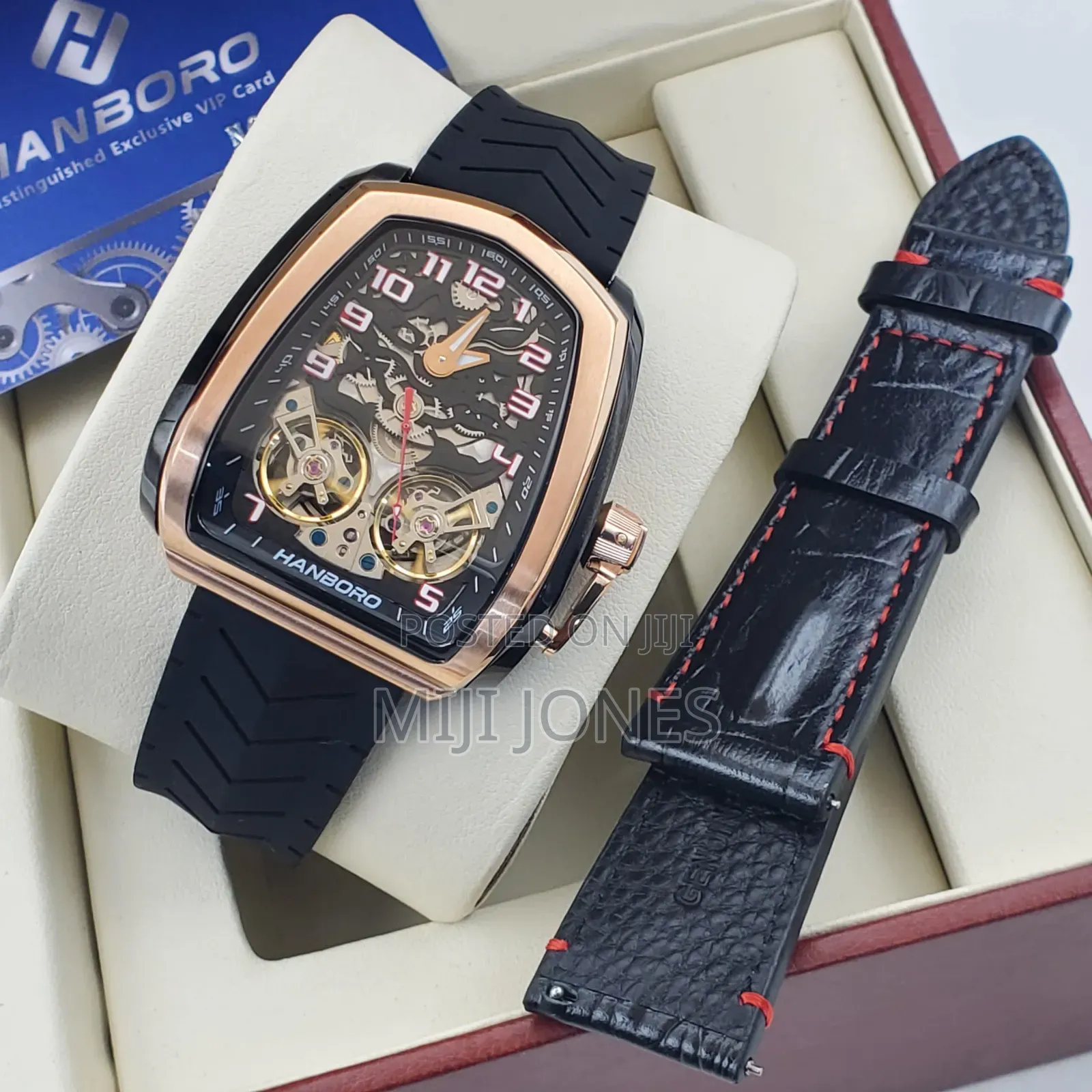 *Hanboro Luxury Wrist Watch | Rubber Leather Straps | Extra Strap