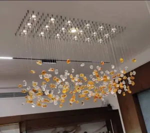 Modern Hotel Lobby Pendant Light Featuring Stone-Shaped Amber