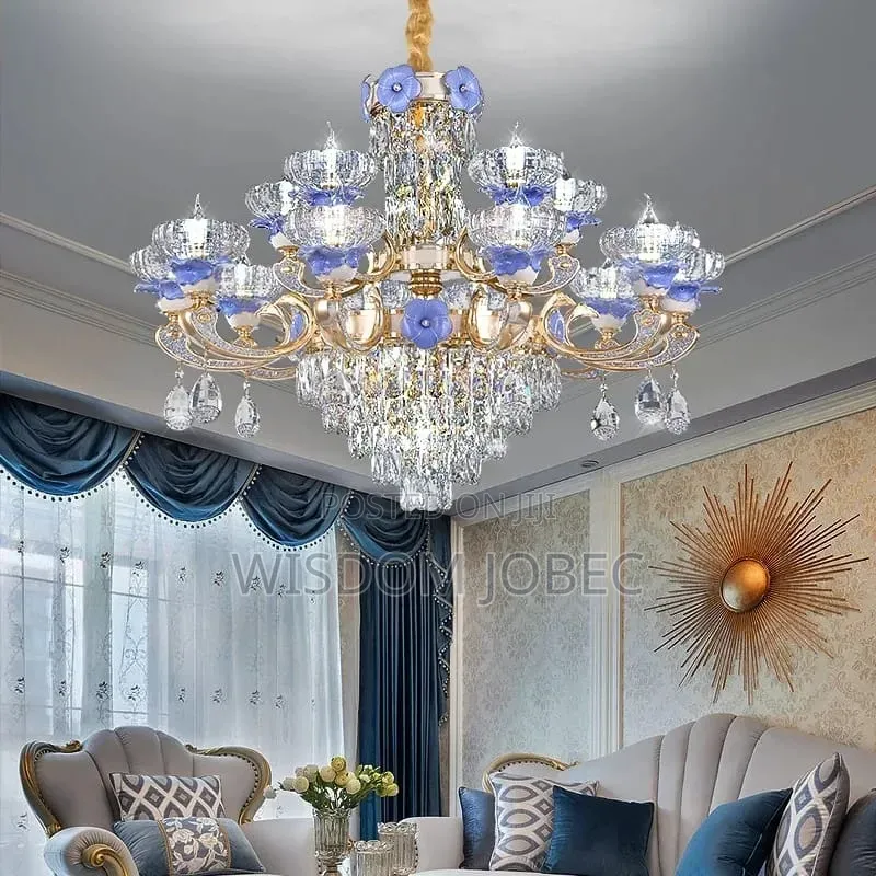 European-Style Crystal and Ceramic Chandelier