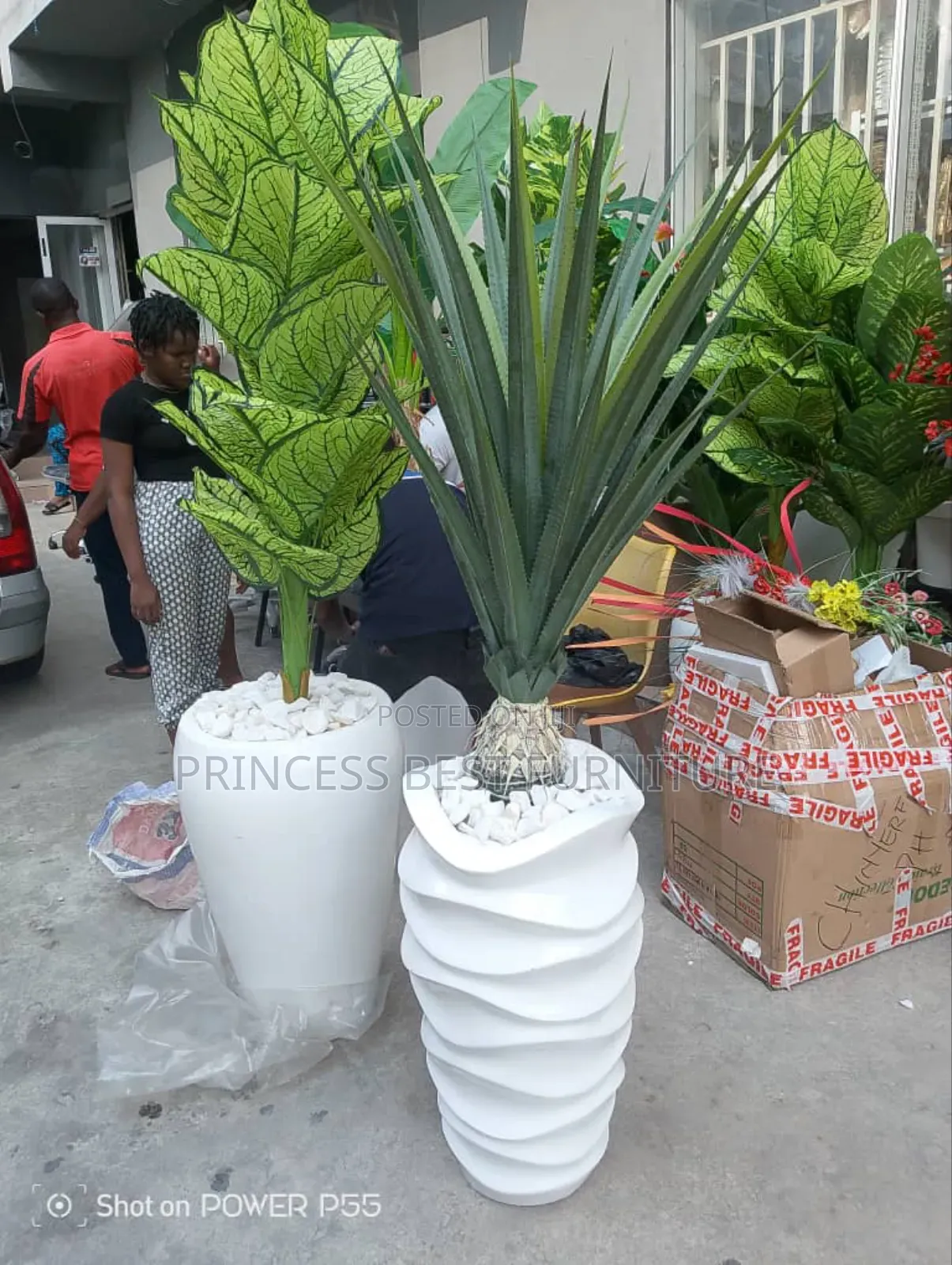 Green Flower With White Vase
