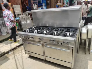 Heavy-Duty Commercial Stainless Steel 10 Burner Gas Cooker and 2 Ovens