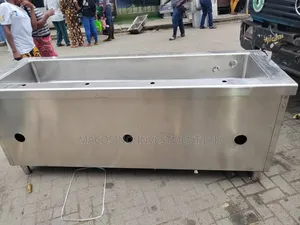 Commercial Sink With 4-Faucets and Sliding Cabinet Doors for Storage