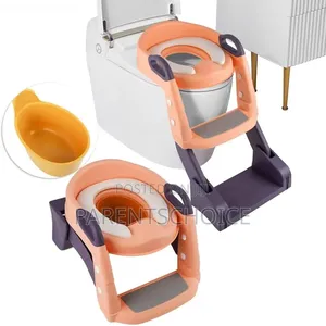 Folding Potty Training PVC Upholstered Seat With Step Ladder Pink