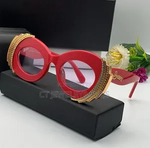 Luxury Statement Sunglasses Black Frame, Gold Crystal Detail, Cat-Eye