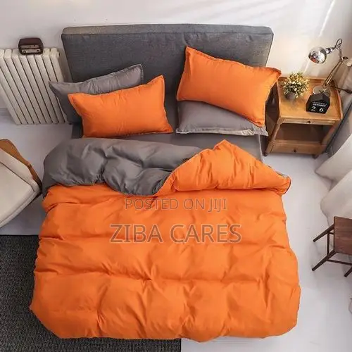 Plain Orange and Ash Beddings With Pillowcase and Duvet Set