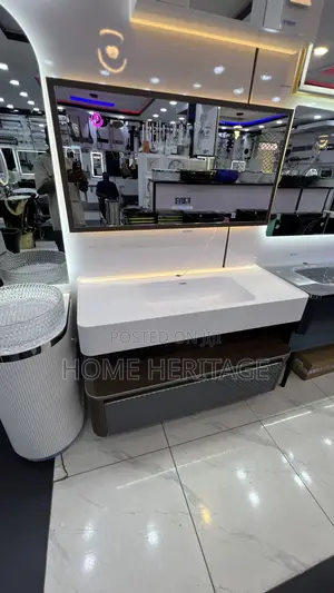 Luxury Brown Formica Double Bathroom Cabinet With Sensor Led Lights