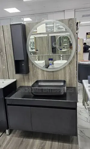 Black Cabinet With Bluetooth Speakers Mirror 80cm