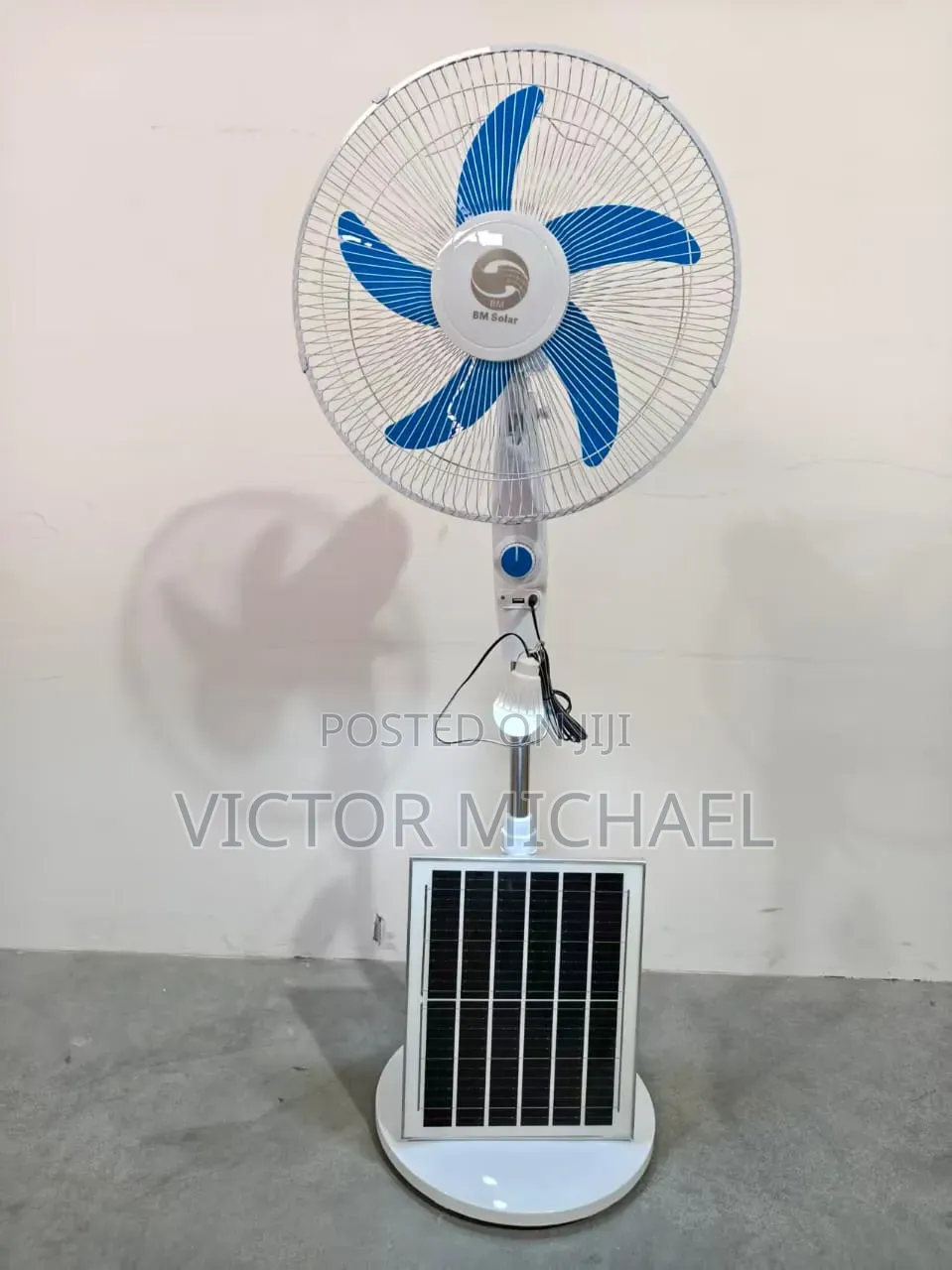 Stay Cool Without Nepa–Solar Standing Fan + Panel + 2bulbs