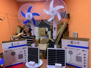 Stay Cool Without Nepa–Solar Standing Fan + Panel + 2bulbs