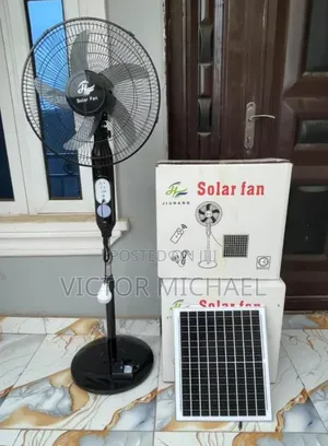 Stay Cool Without Nepa–Solar Standing Fan + Panel + 2bulbs