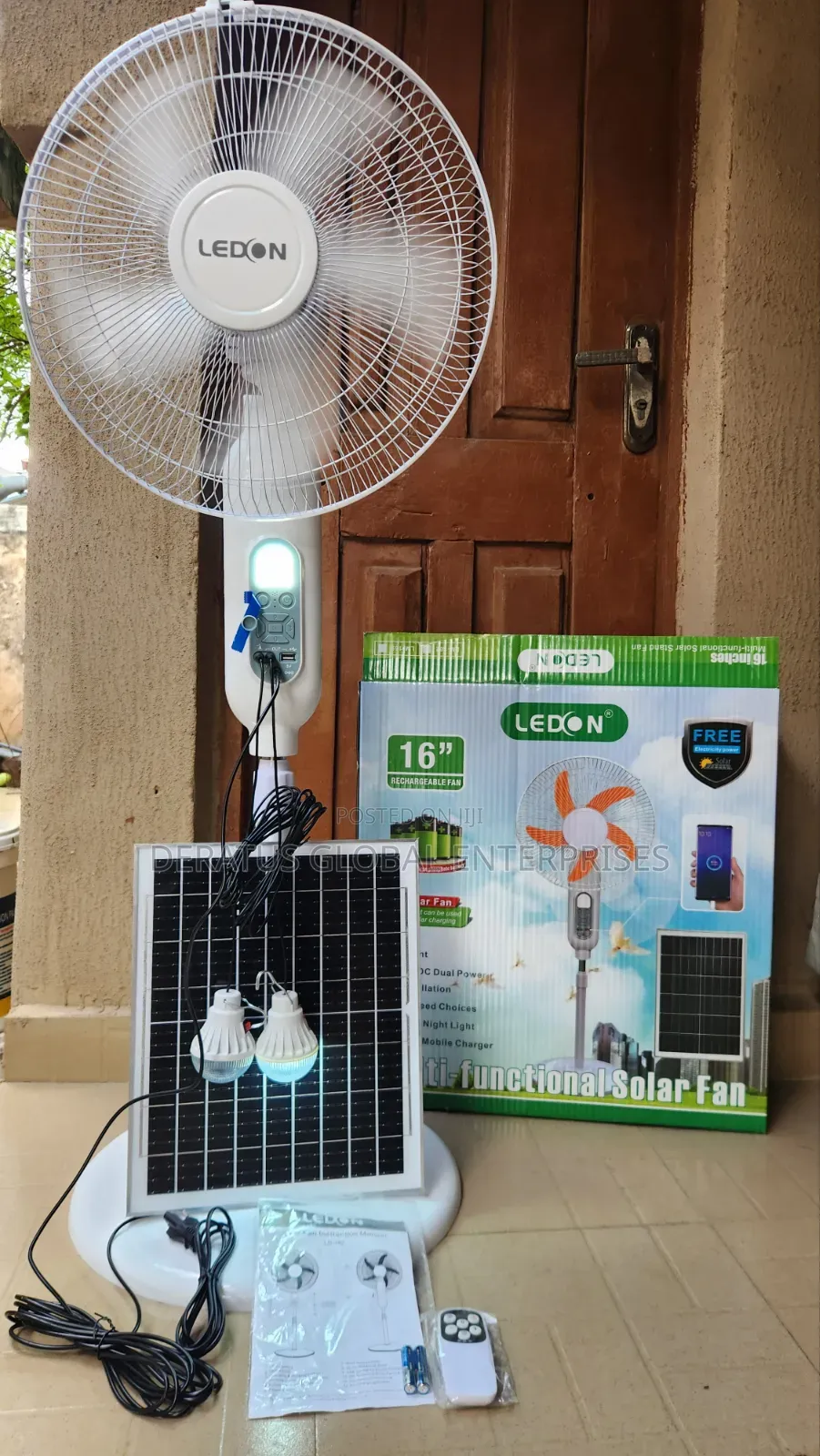 16 Inches Rechargeable Solar Fan + Solar Panel
