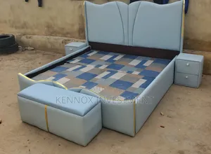 6 by 6 Leather Bedframe With 2 Bedsides Drawers With Ottoman