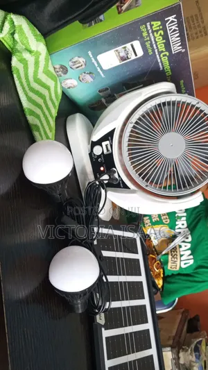  Rechargeable Solar Fan + Panel + Led Bulbs | Strong Backup Battery