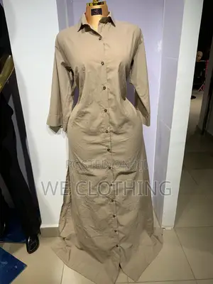 Classy Beige Button-Down Maxi Dress – Elegant Trendy
