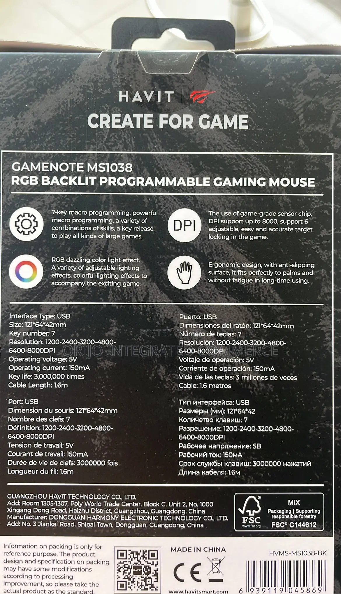Gamenote Ms1038 RGB Backlit Programmable Gaming Mouse