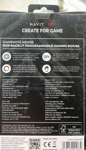Gamenote Ms1038 RGB Backlit Programmable Gaming Mouse
