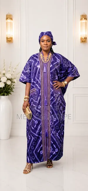 Classy Kampala and Aso Oke Combo Purple Bubu Gown
