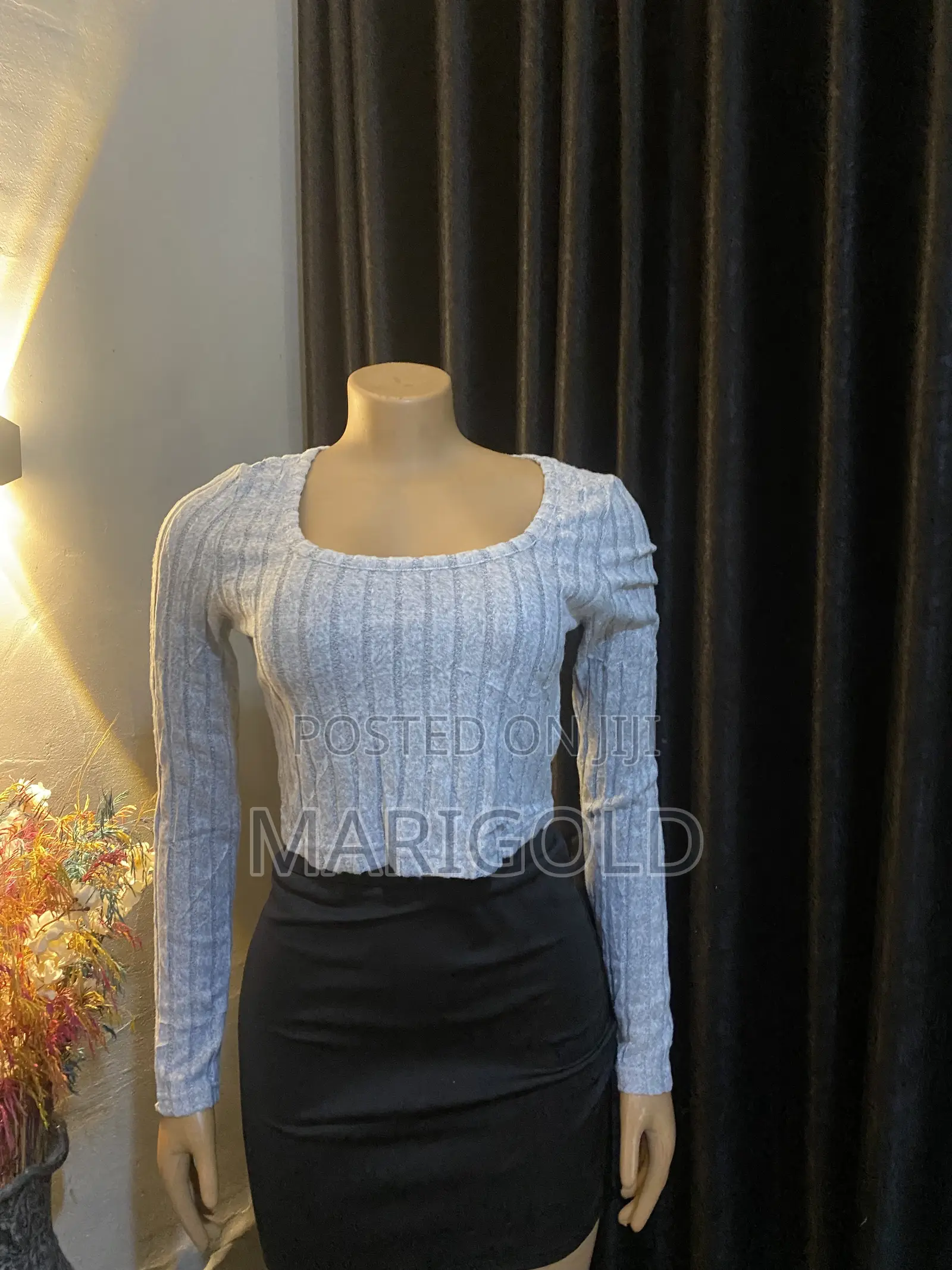 Ash Colored Crop Top With Sleeves