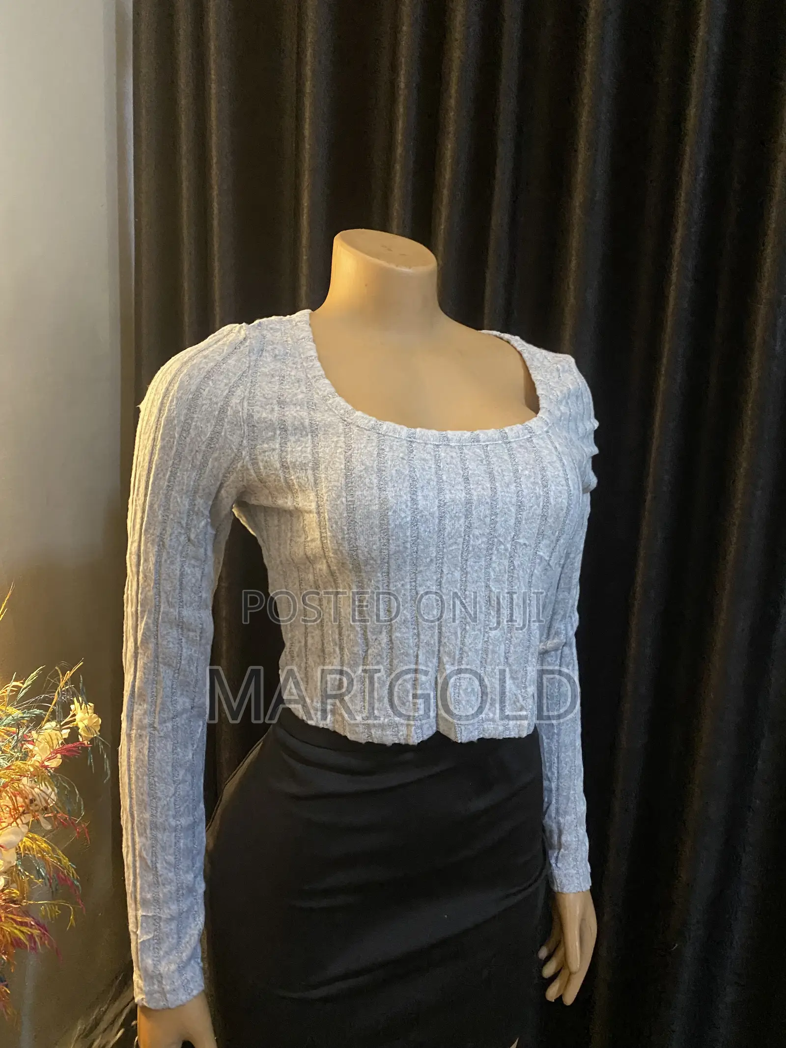 Ash Colored Crop Top With Sleeves