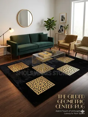 160 by 230cm Luxury Gilded Geometric Plush Rug