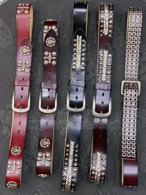 Vintage Studded Leather Belt Skull Cross Design, Western Style Belt