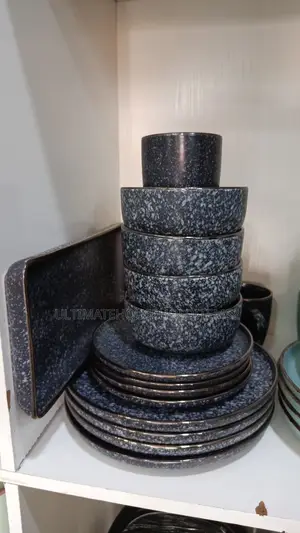 17 Piece Speckled Marble Stoneware Set Black White Granite