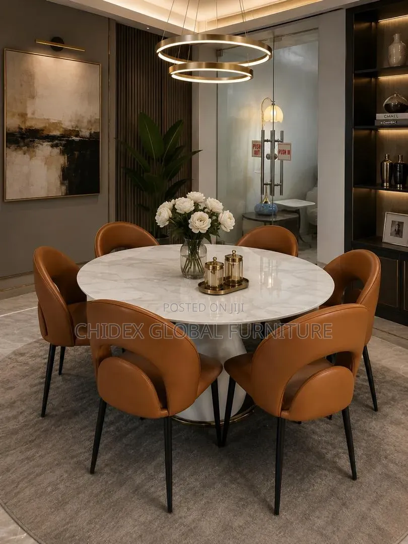Executive Round Marble Dining Table Set