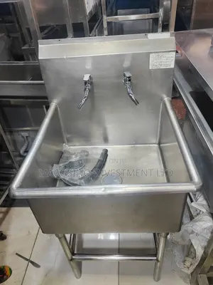 Foreign Commercial Stainless Steel Sink With Backsplash and 2-Faucets