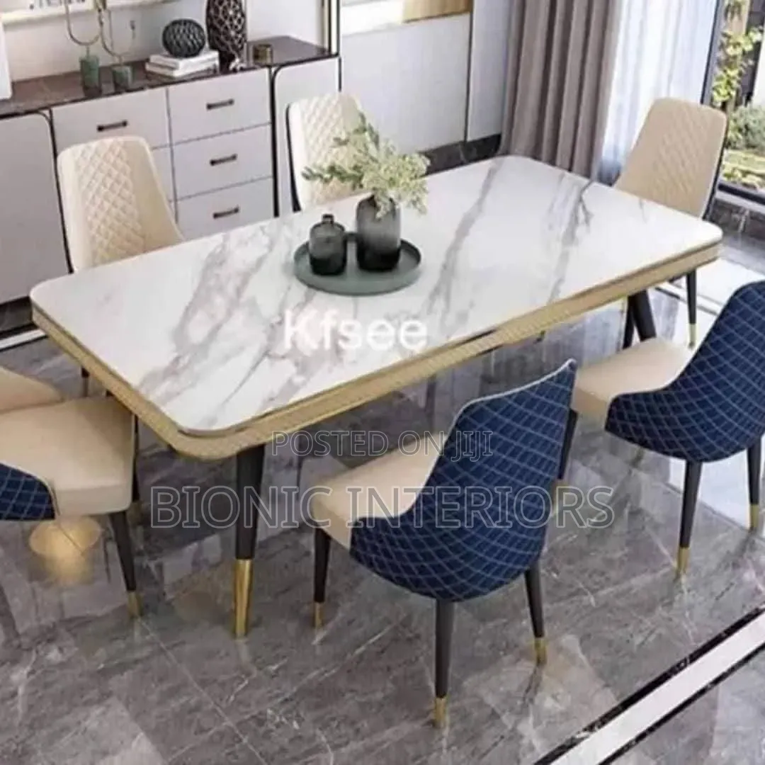 Foreign Marble Top Dining Table Set With 6 Chairs