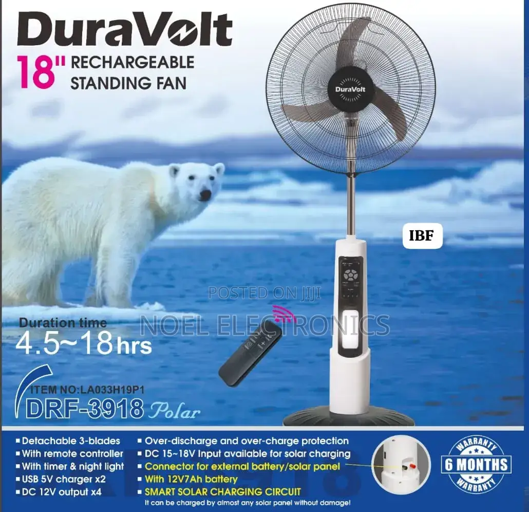 Duravolt 18" Rechargeable Standing Fan