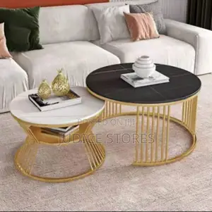 Real Marble Twin Center Table White and Black With Gold Legs