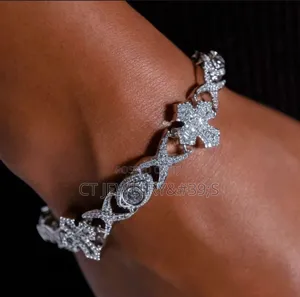 Luxury Tennis Bracelet Silver Tone Stackable Iced Out Cross Link