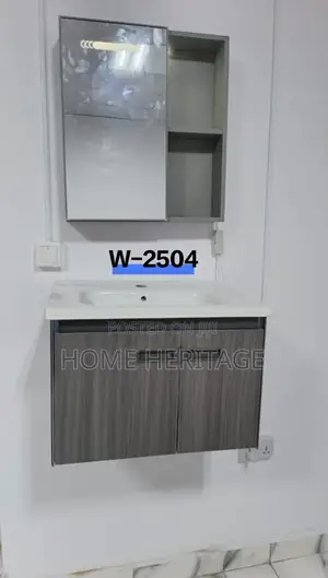 Luxury Grey Formica Bathroom Cabinet With Basin Led Box Mirror