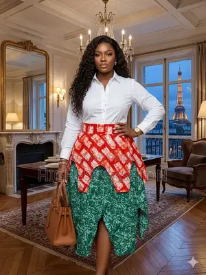 Ankara Skirt and White Top - Style 542